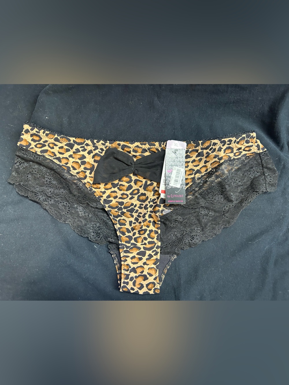 Whimsy Leopard Print Lace Panty with Black Bow Sz XL